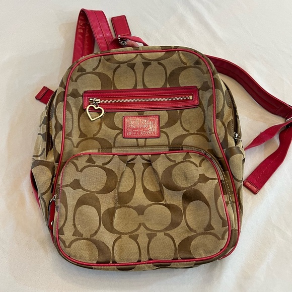 COACH Authentic Y2K Women’s Logo Backpack, 15” x 13”x Tan and Pink. - Picture 1 of 7